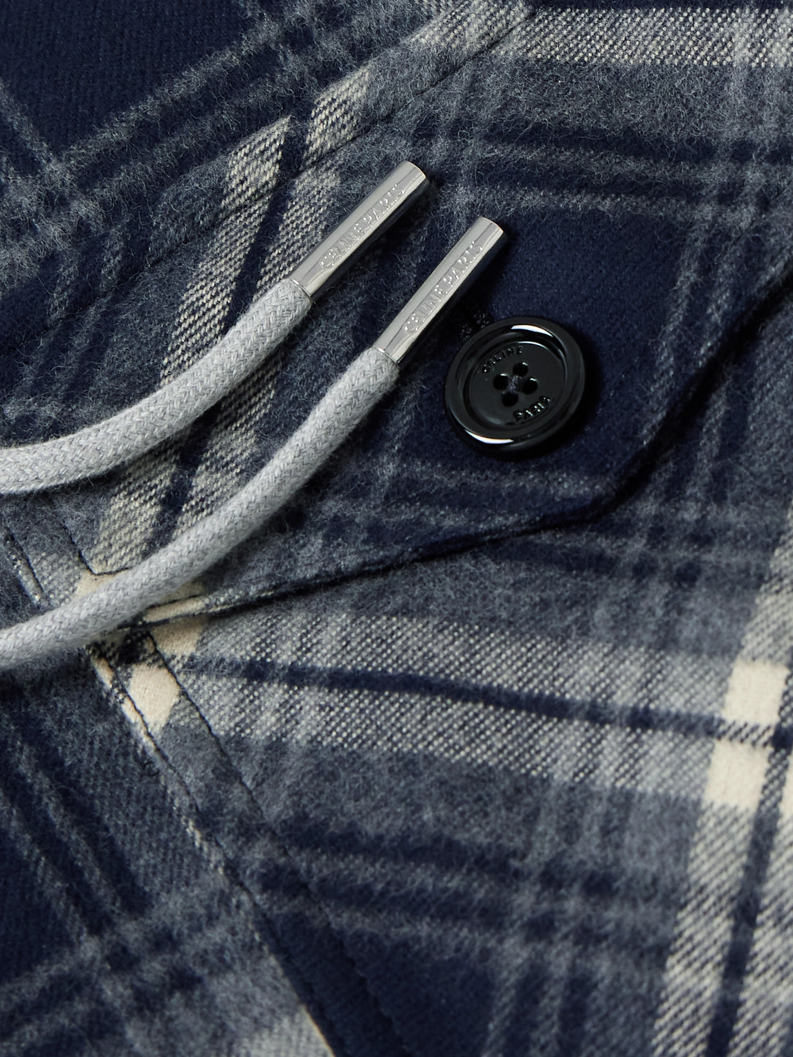 Celine Checked Wool And Logo-print Cotton-jersey Hooded Overshirt In Blue
