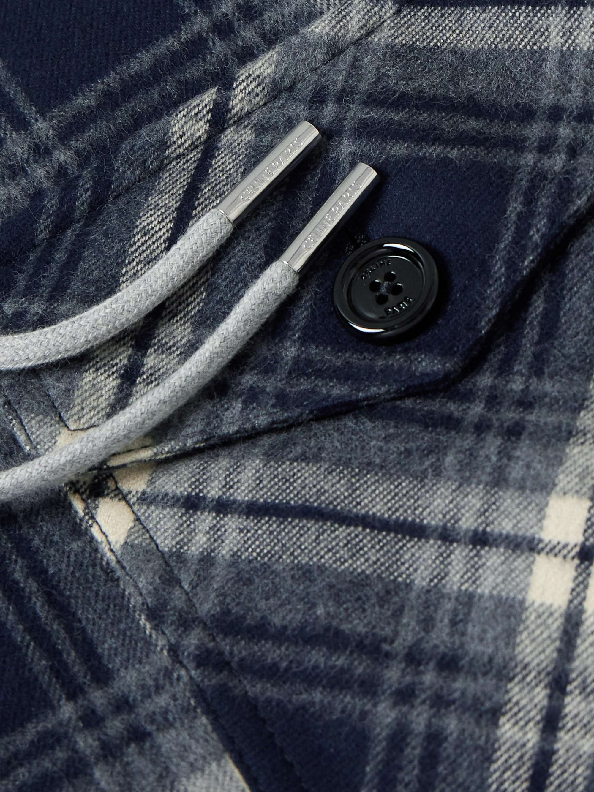 CELINE HOMME Checked Wool and Logo-Print Cotton-Jersey
