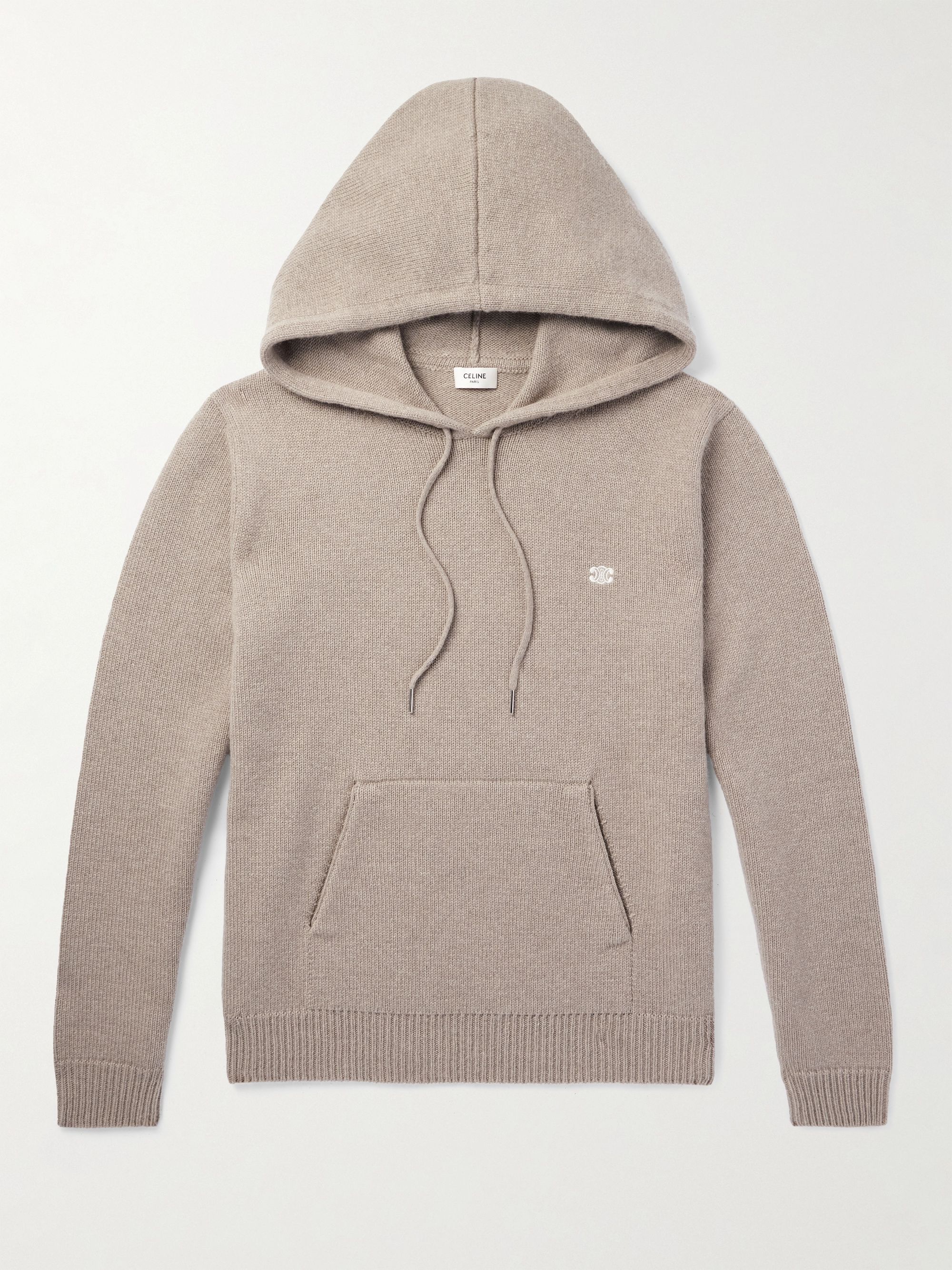 CELINE HOMME Logo-Embroidered Wool and Cashmere-Blend Hoodie