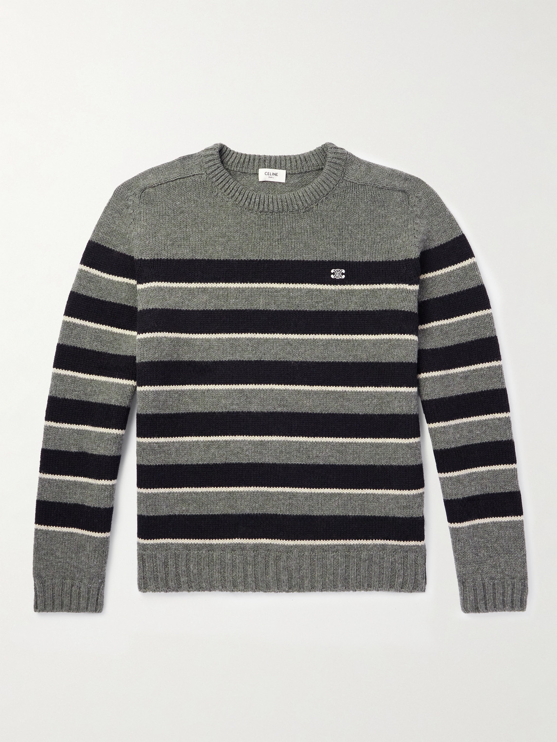 Logo-Embroidered Striped Knitted Wool Sweater