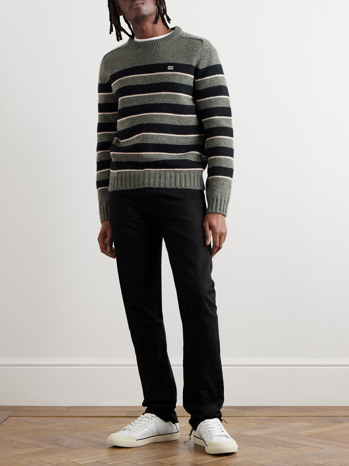 Logo-Embroidered Striped Knitted Wool Sweater — 2