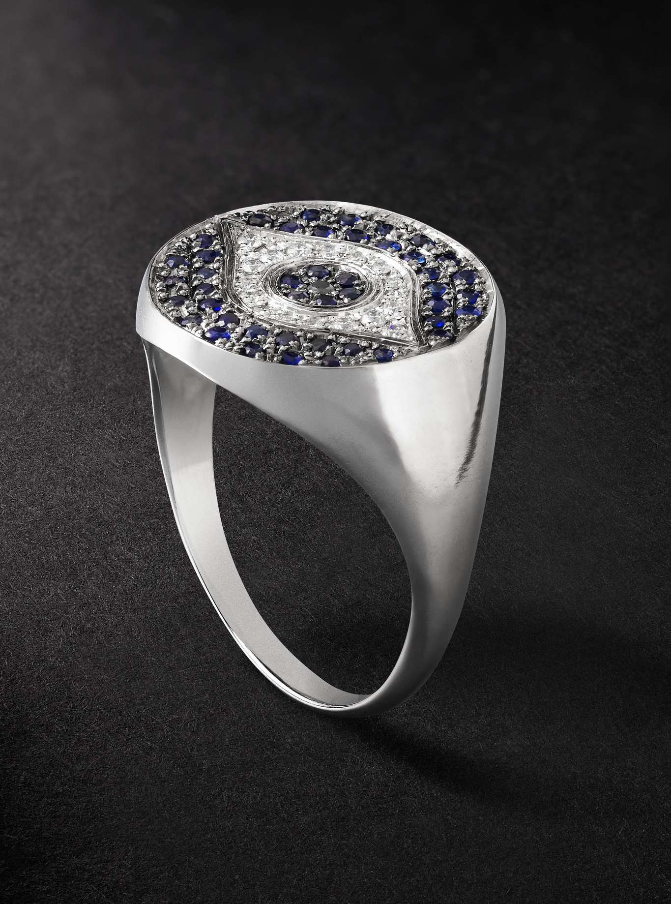 Ileana Makri Little Dawn Chevalier 18-karat White Gold, Sapphire And Diamond Ring In Silver