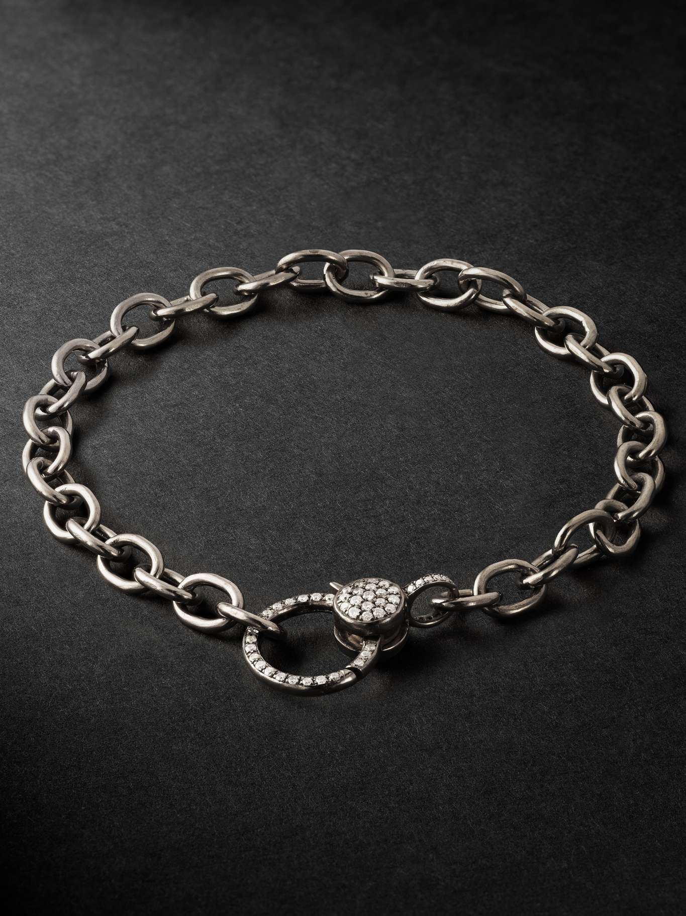 Ileana Makri Oxidised Sterling Silver, 14-karat White Gold And Diamond Chain Bracelet In Metallic