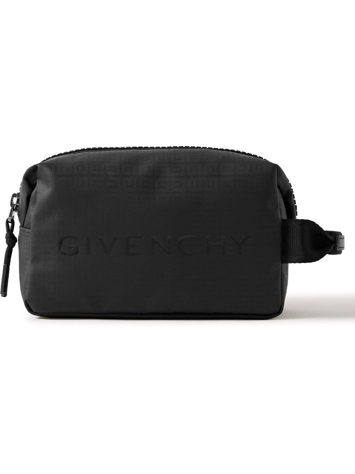 Shop Givenchy G-zip Logo-print Webbing-trimmed Coated-nylon Jacquard Wash Bag In Black
