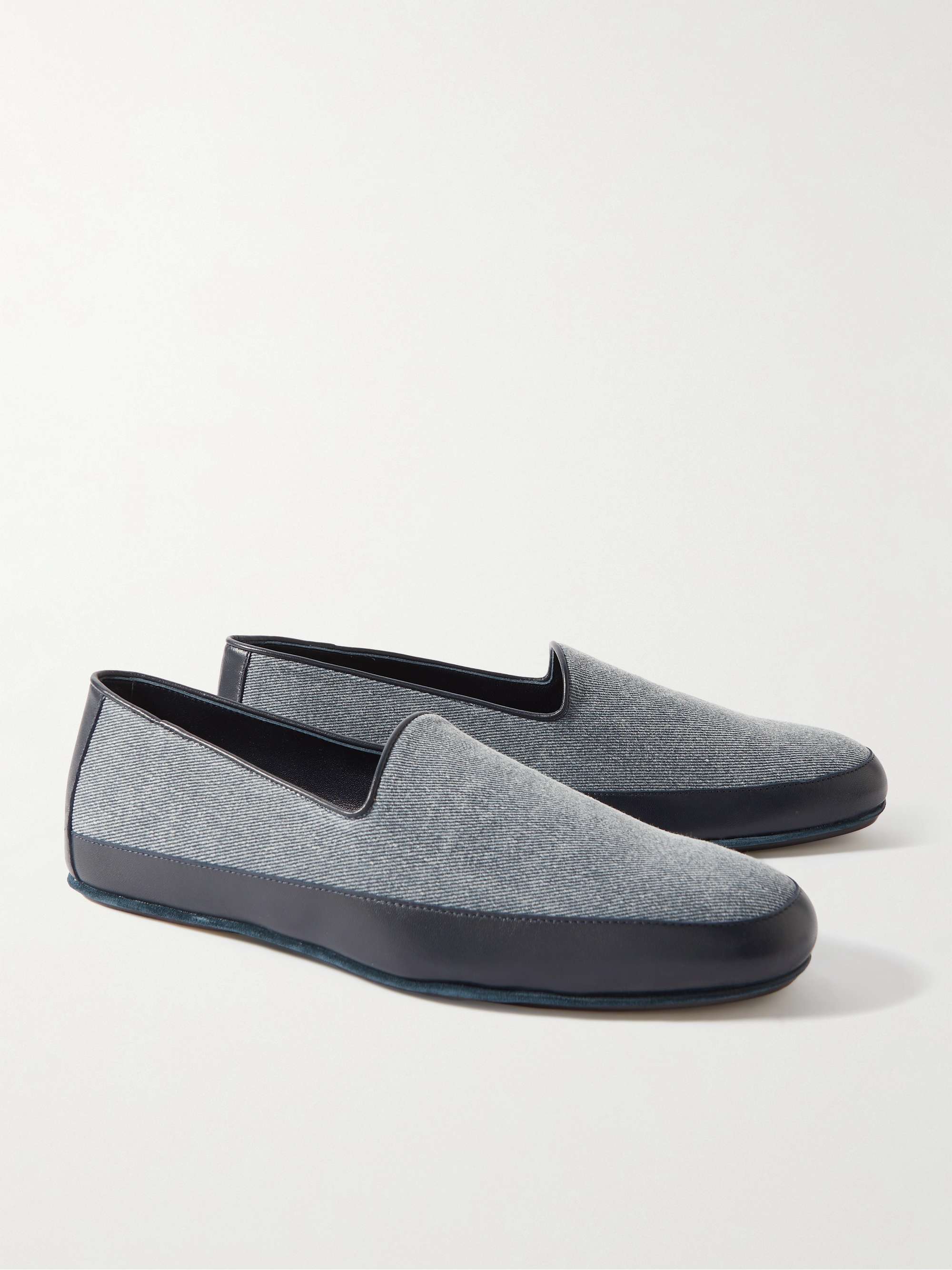 MANOLO BLAHNIK Antinous Leather-Trimmed Denim Loafers for Men | MR PORTER