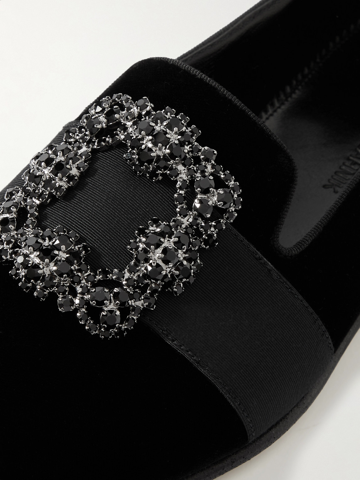 Shop Manolo Blahnik Carlton Embellished Grosgrain-trimmed Velvet Loafers In Black