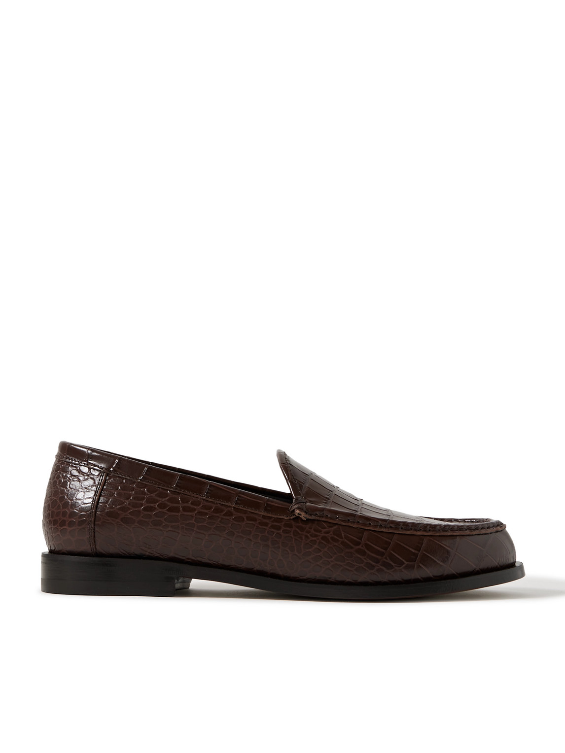 Manolo Blahnik Ralone Croc-effect Leather Loafers In Brown