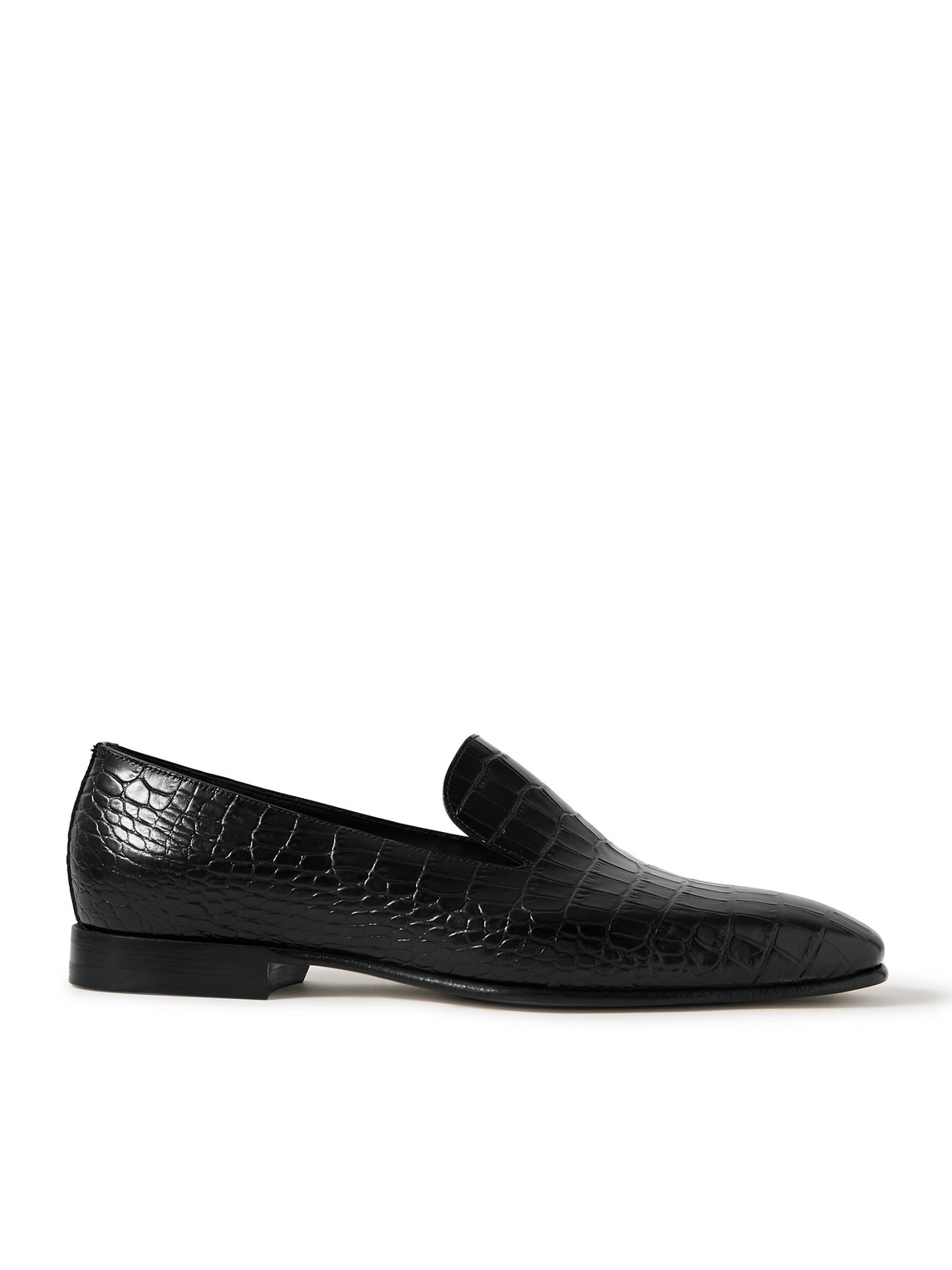 Manolo Blahnik Djan Croc-effect Leather Loafers In Black