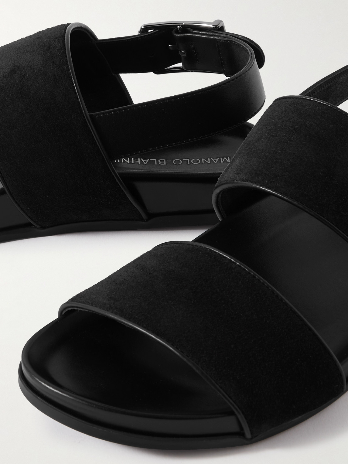 Shop Manolo Blahnik Golby Suede And Leather Sandals In Black