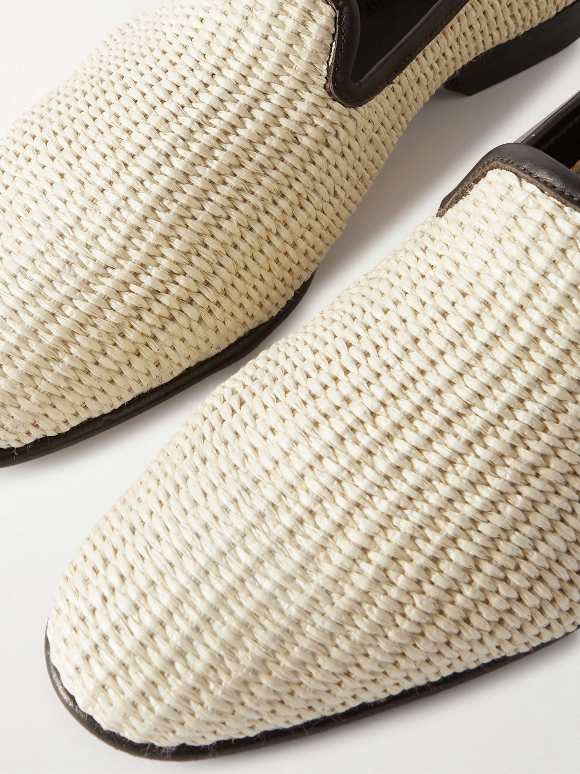 MANOLO BLAHNIK Mario Leather-Trimmed Raffia Loafers for Men MANOLO BLAHNIK Mario Leather-Trimmed Raffia Loafers for Men