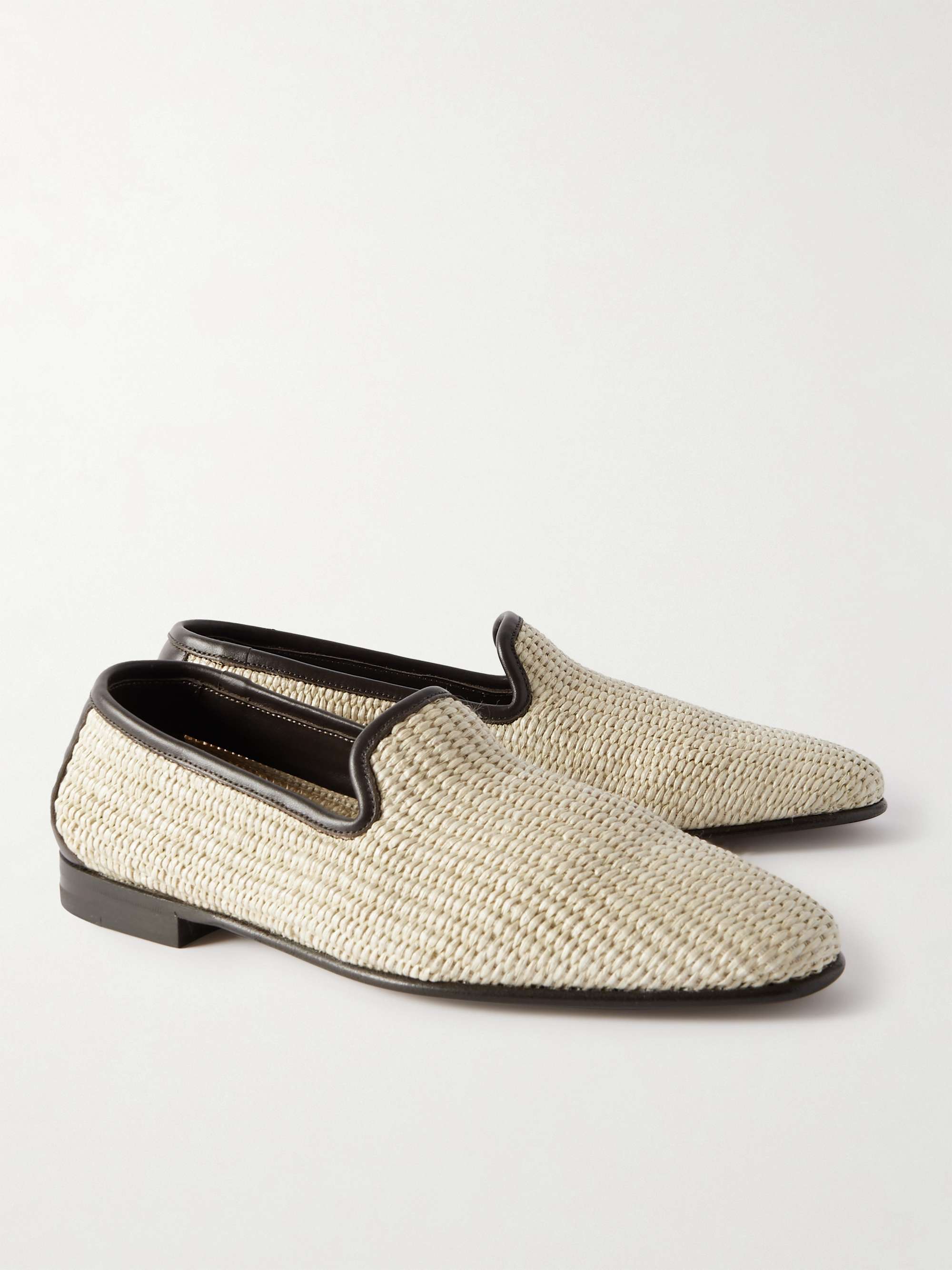 MANOLO BLAHNIK Mario Leather-Trimmed Raffia Loafers for Men | MR PORTER