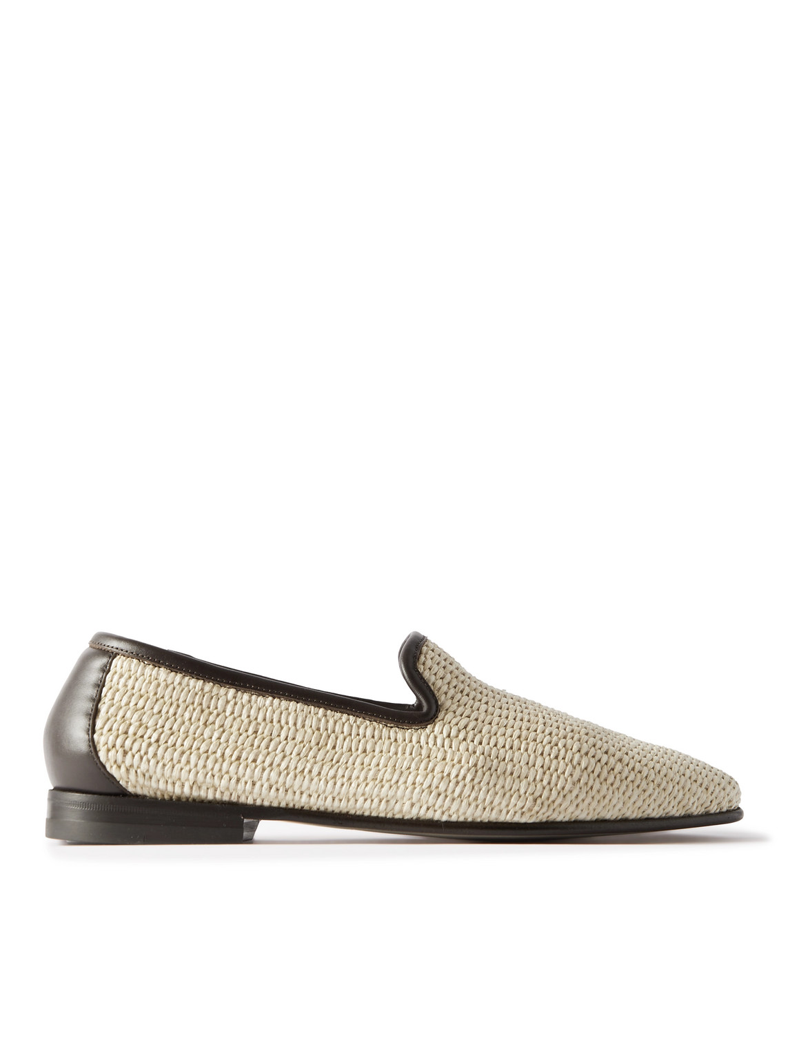 Manolo Blahnik Mario Leather-trimmed Raffia Loafers In Neutrals