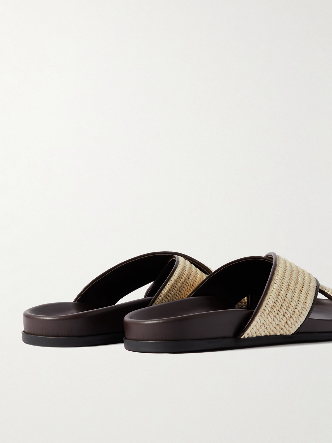 Shop Manolo Blahnik Chiltern Leather-trimmed Raffia Sandals In Neutrals