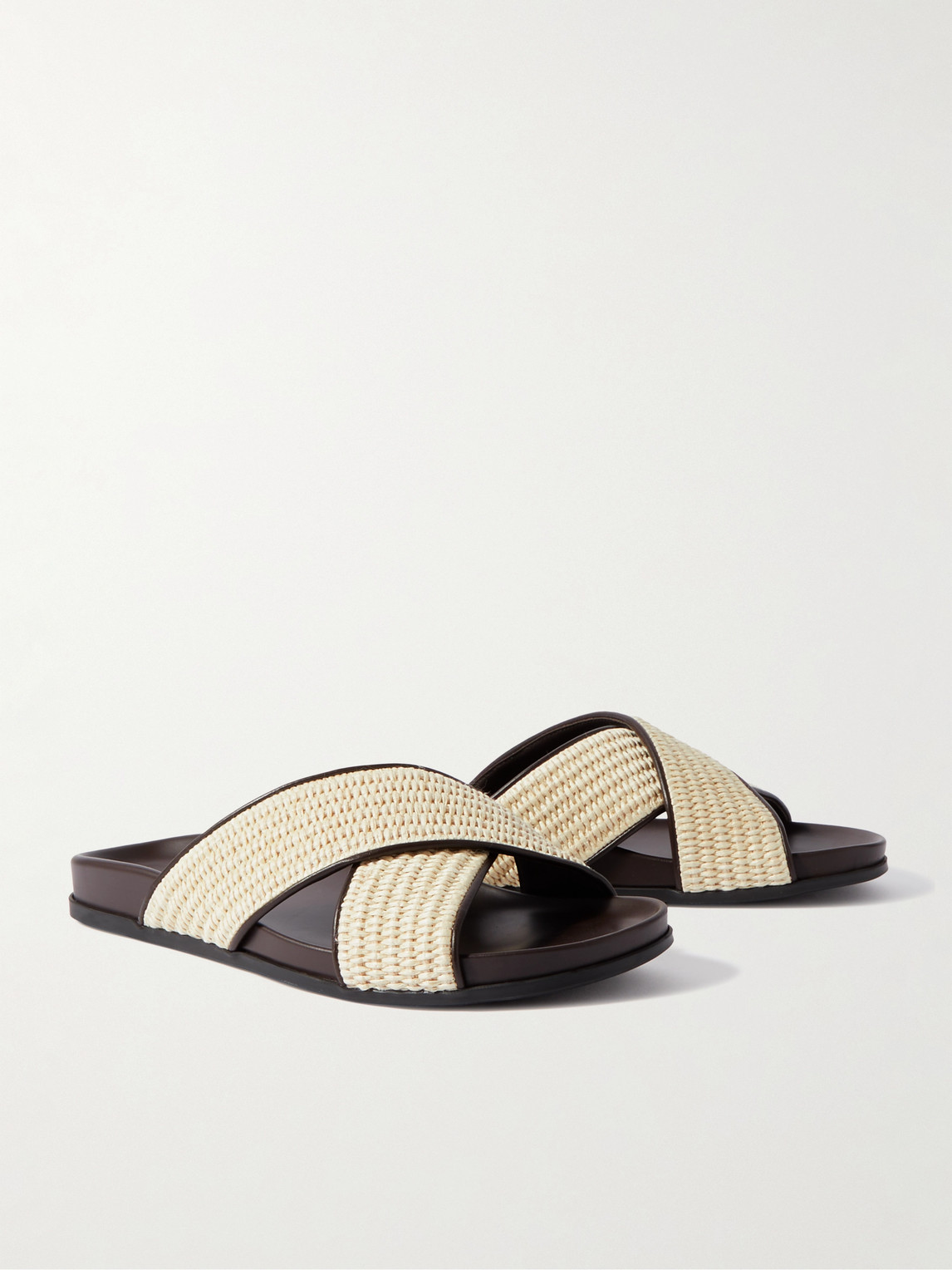 Shop Manolo Blahnik Chiltern Leather-trimmed Raffia Sandals In Neutrals