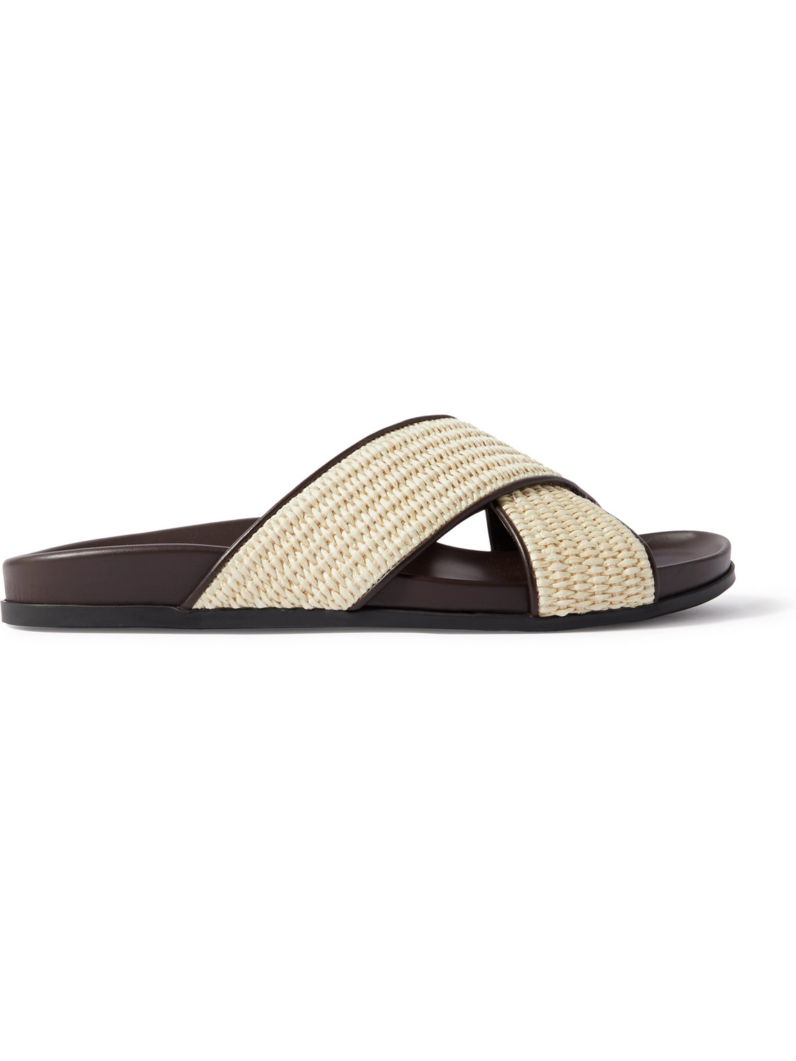 Manolo Blahnik Chiltern Leather-trimmed Raffia Sandals In Neutrals