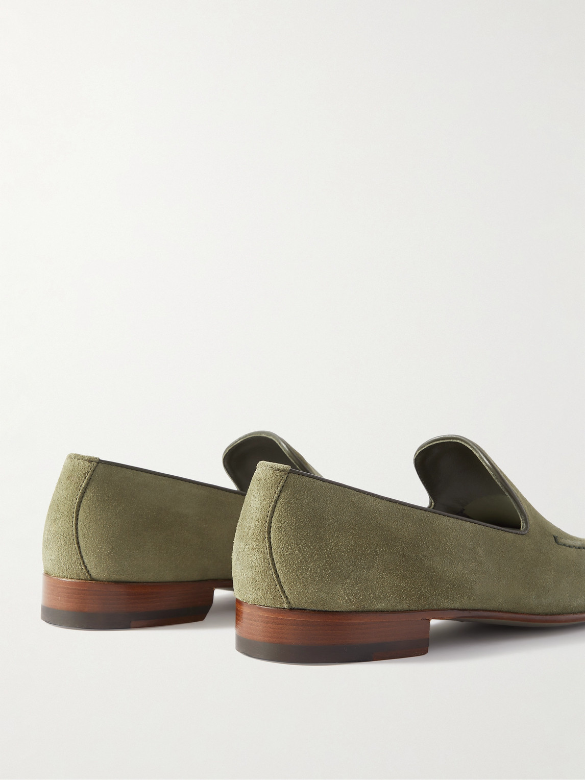 Shop Manolo Blahnik Truro Leather-trimmed Suede Loafers In Green