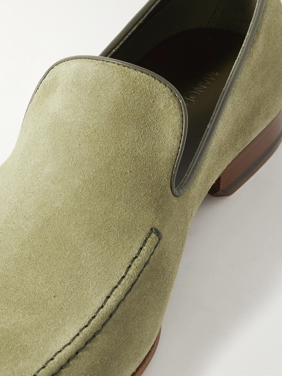 Shop Manolo Blahnik Truro Leather-trimmed Suede Loafers In Green