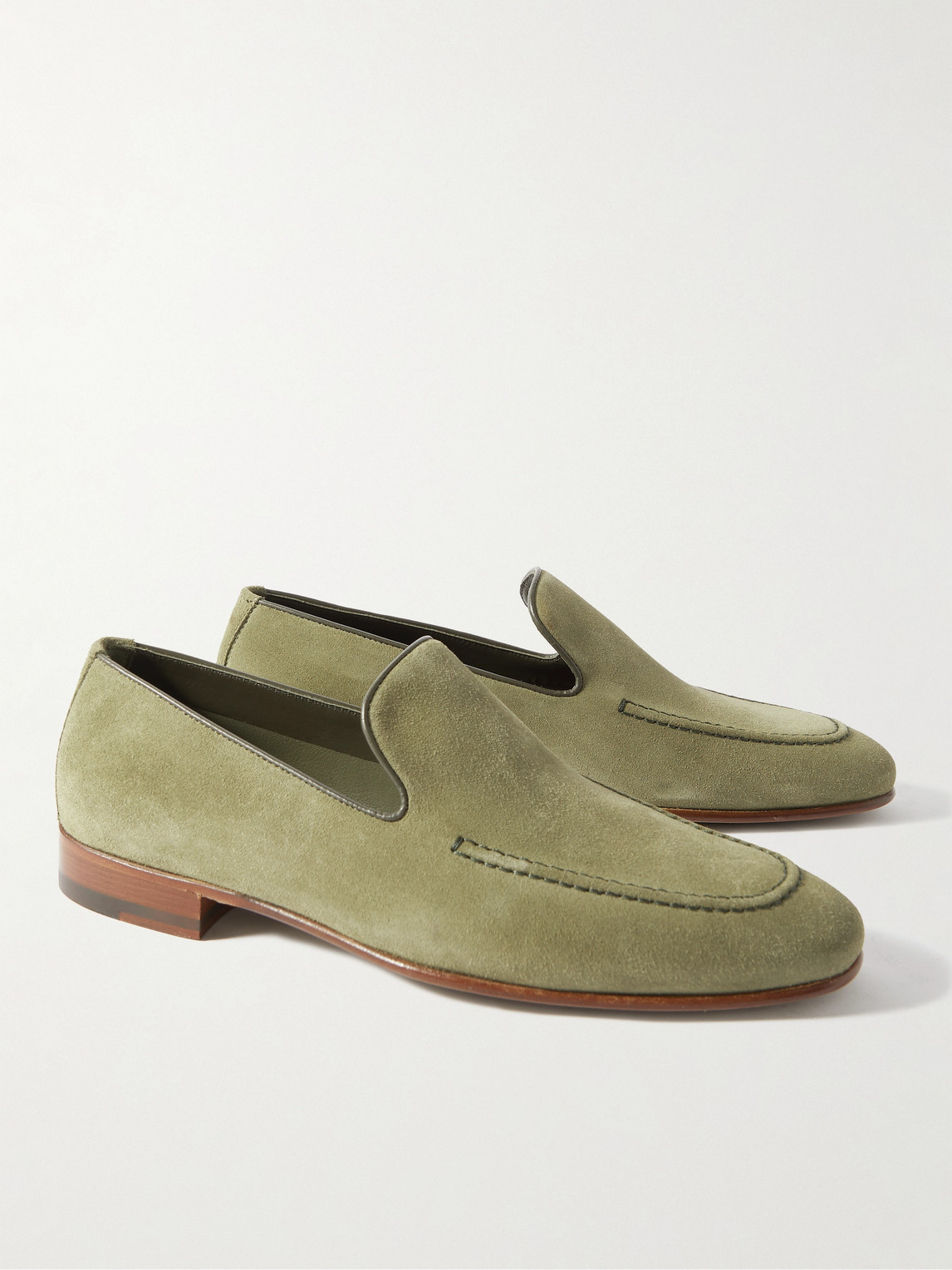 Shop Manolo Blahnik Truro Leather-trimmed Suede Loafers In Green