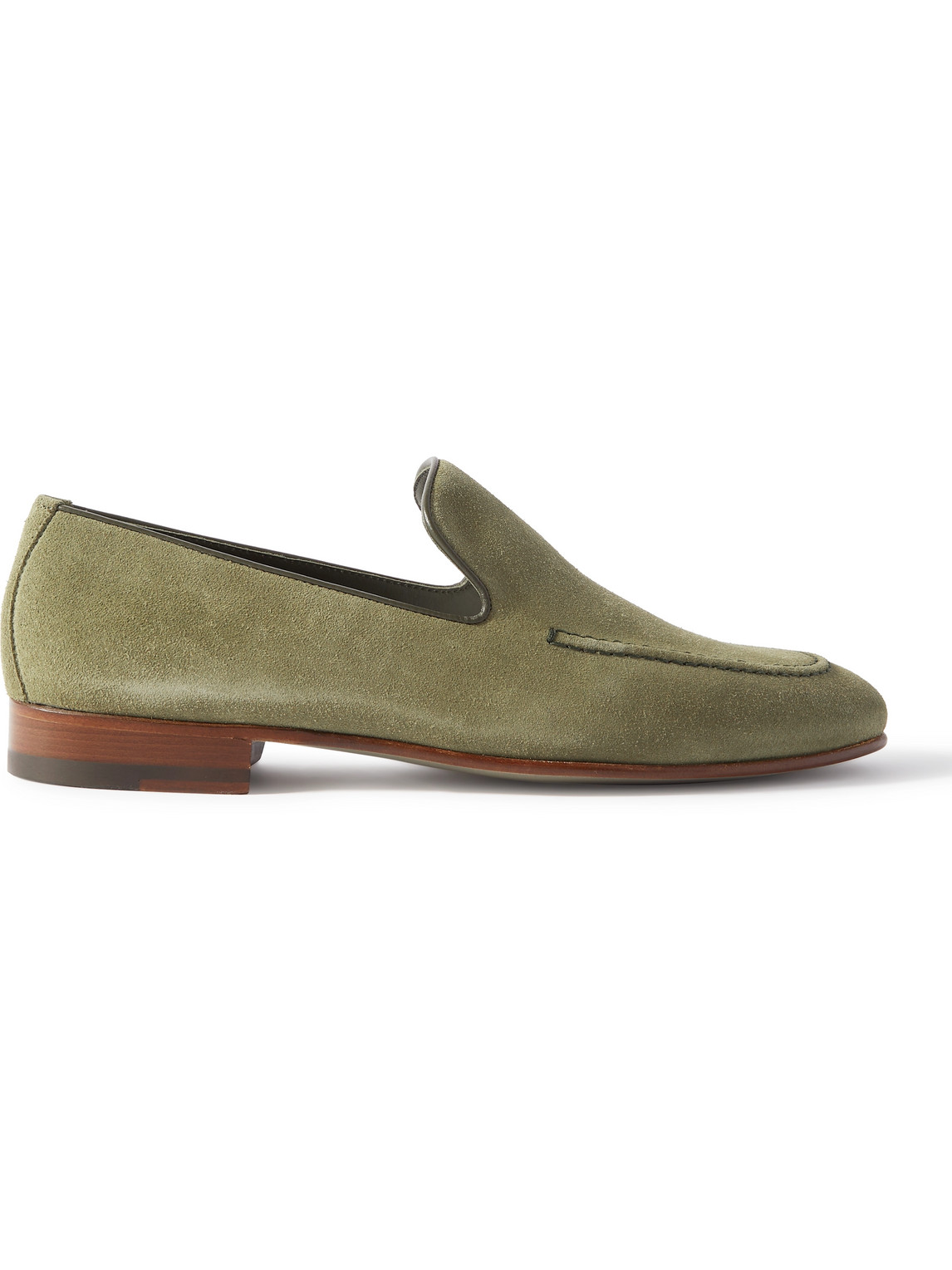 Manolo Blahnik Truro Leather-trimmed Suede Loafers In Green