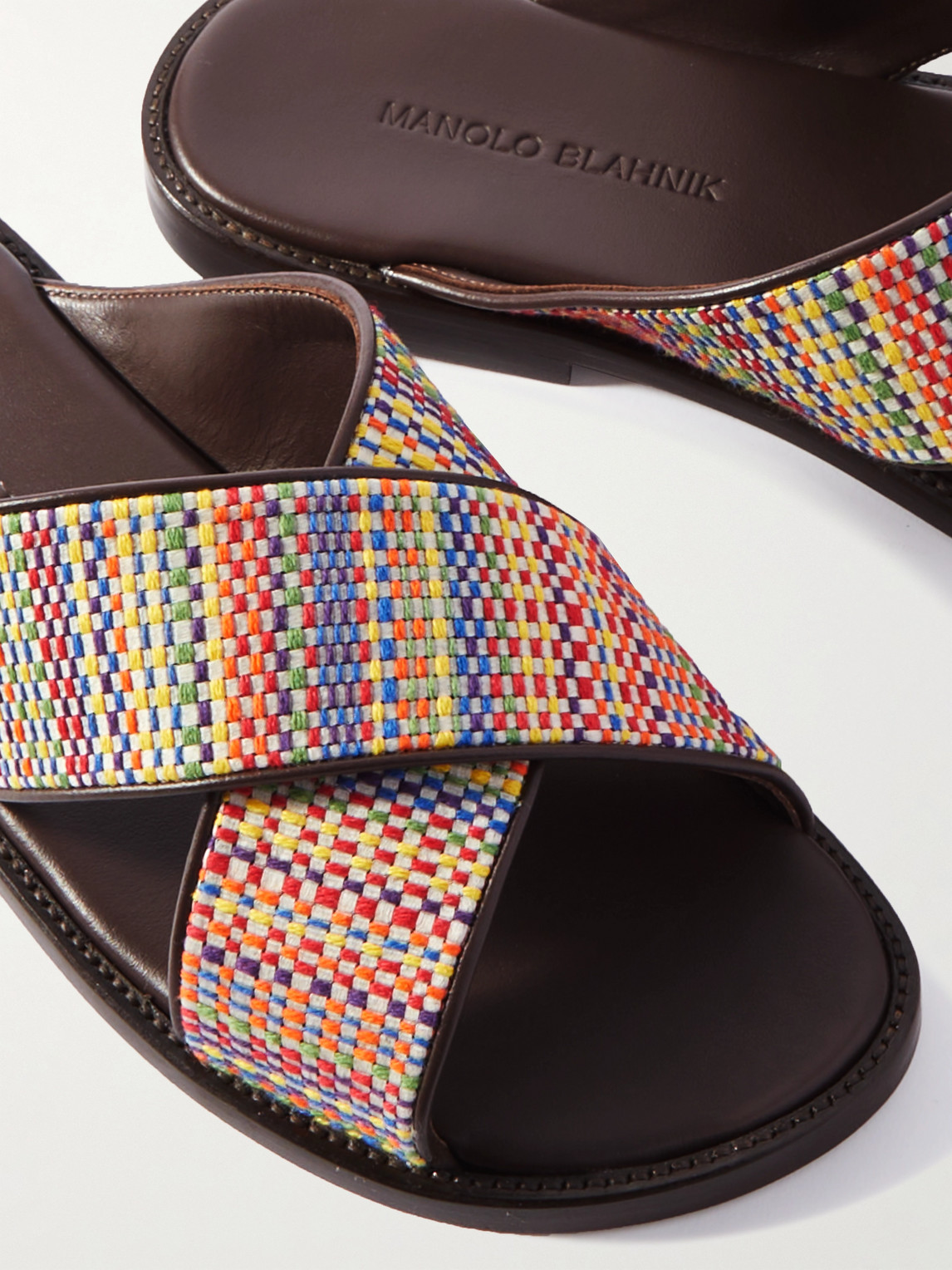 Manolo Blahnik Otawi Leather-trimmed Jacquard Sandals In Red