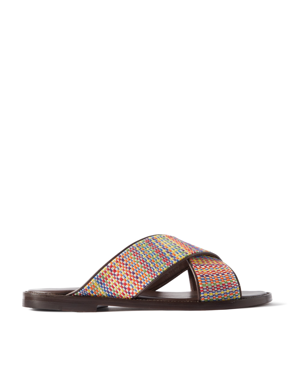 Manolo Blahnik - Otawi Leather-Trimmed Jacquard Sandals - Men - Red - UK 7