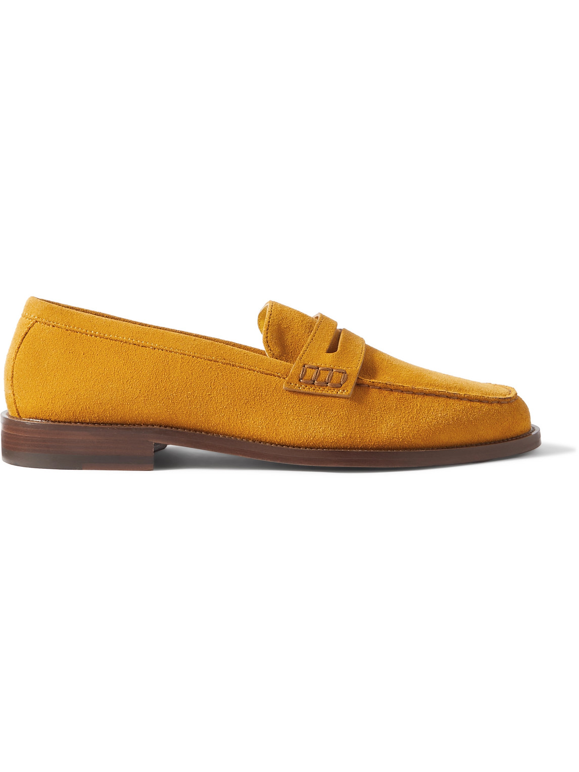 Shop Manolo Blahnik Perry Suede Penny Loafers In Yellow