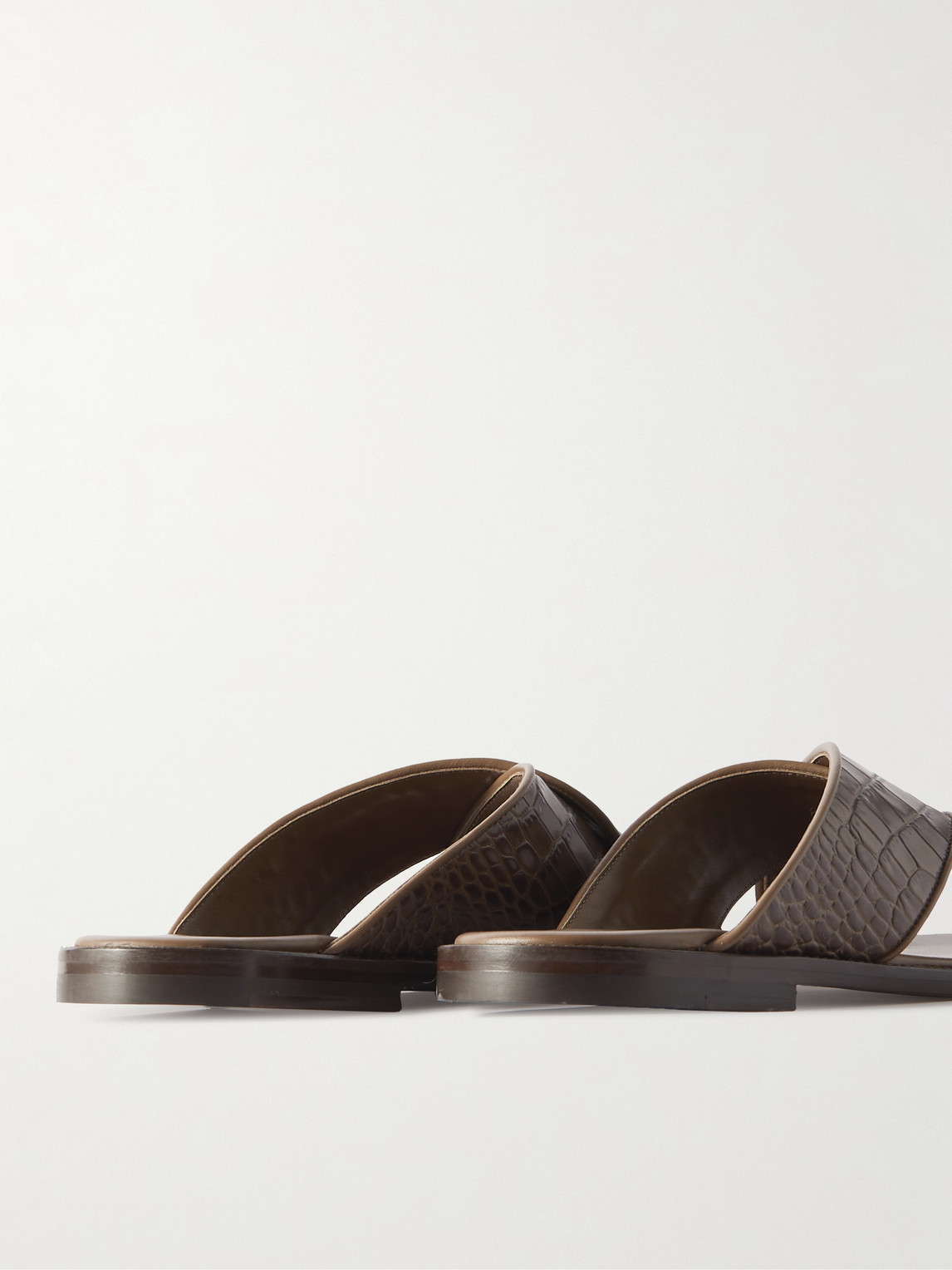Shop Manolo Blahnik Otawi Croc-effect Leather Sandals In Brown