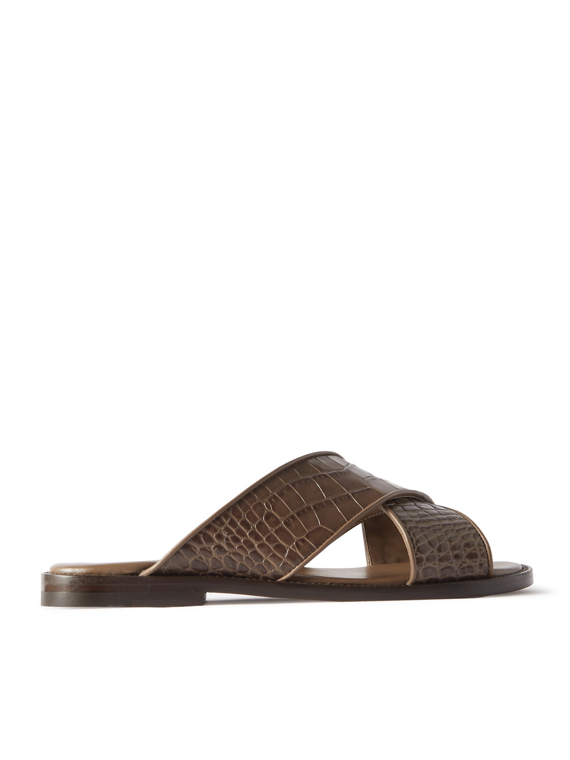 Shop Manolo Blahnik Otawi Croc-effect Leather Sandals In Brown
