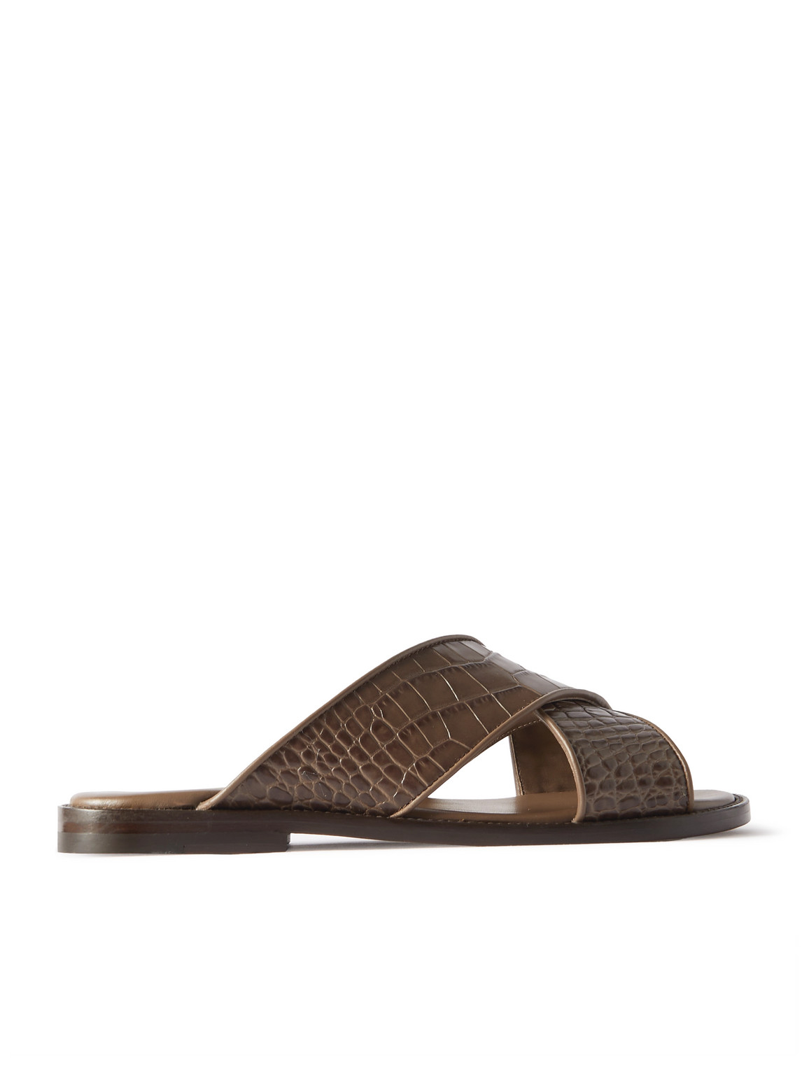 Manolo Blahnik Otawi Leather-trimmed Raffia Sandals In Brown