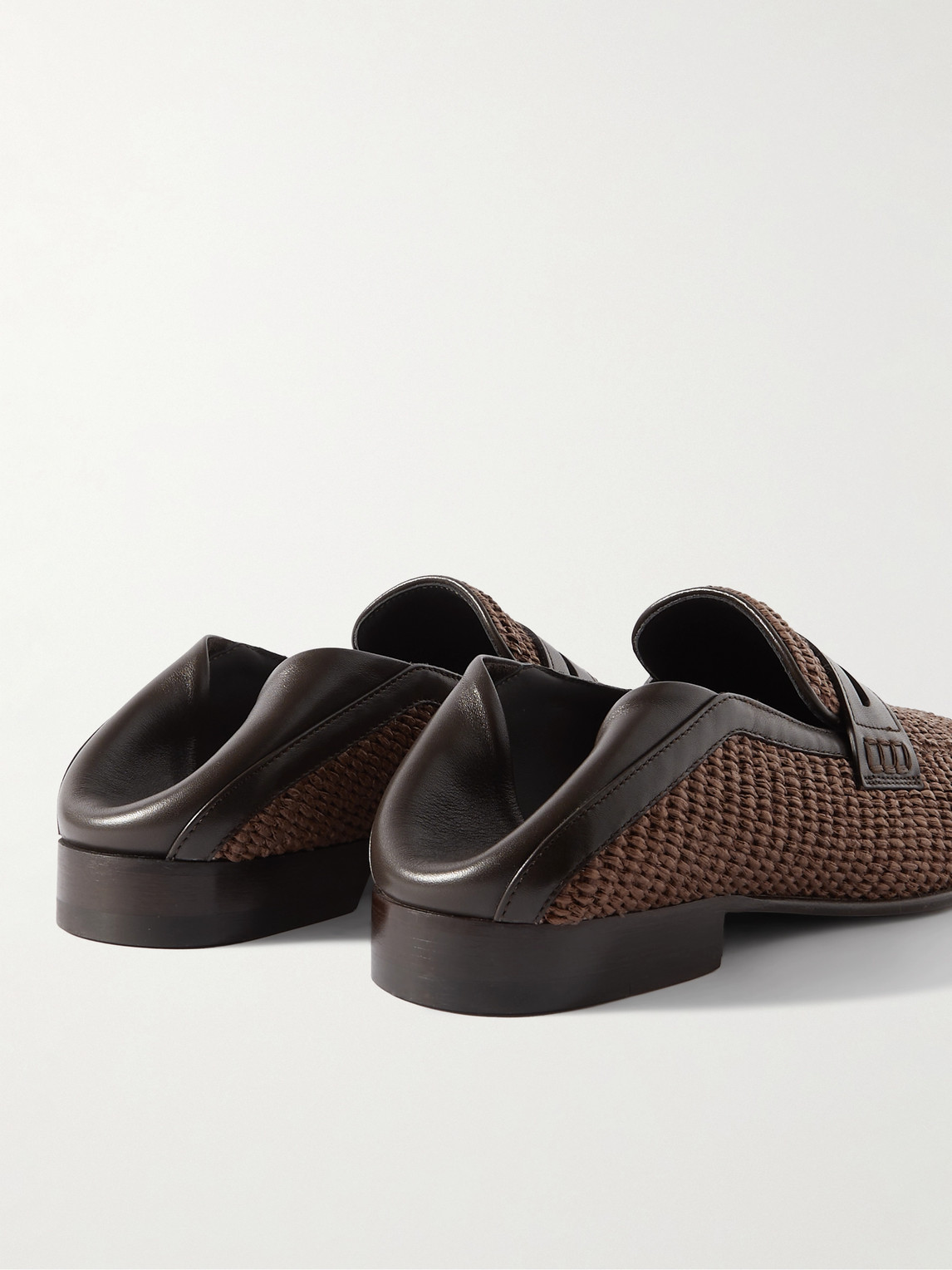 Padstow Leather-Trimmed Raffia Loafers