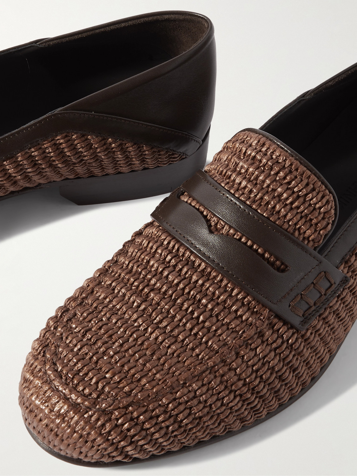 Padstow Leather-Trimmed Raffia Loafers
