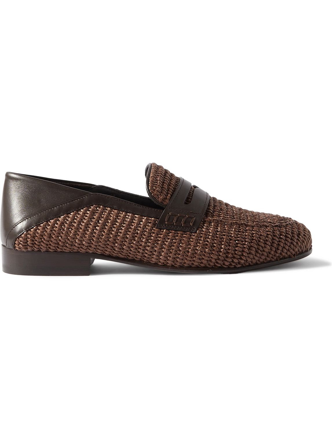 Manolo Blahnik Padstow Leather-trimmed Raffia Loafers In Brown