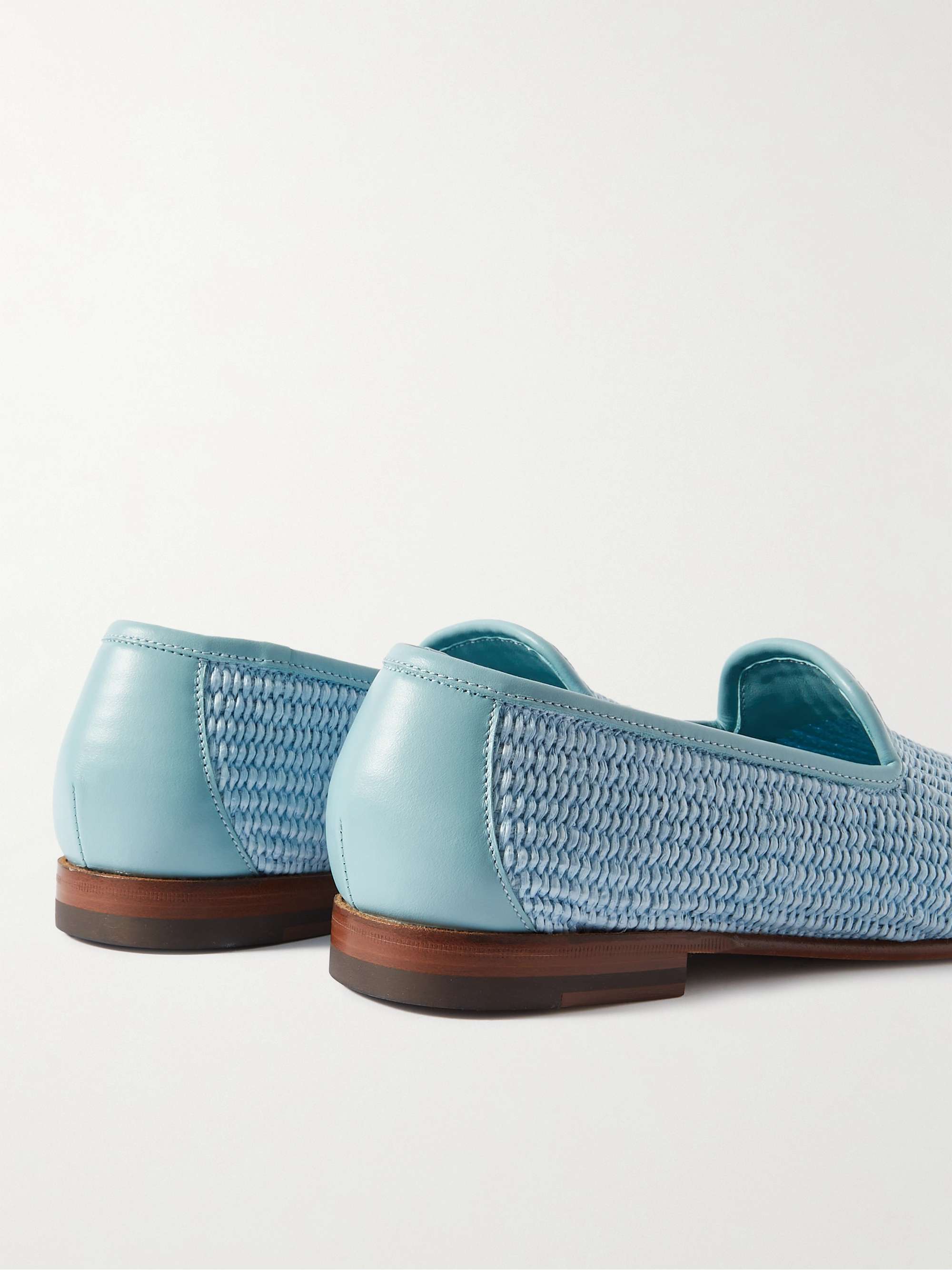 MANOLO BLAHNIK Mario Leather-Trimmed Raffia Loafers for Men MANOLO BLAHNIK Mario Leather-Trimmed Raffia Loafers for Men