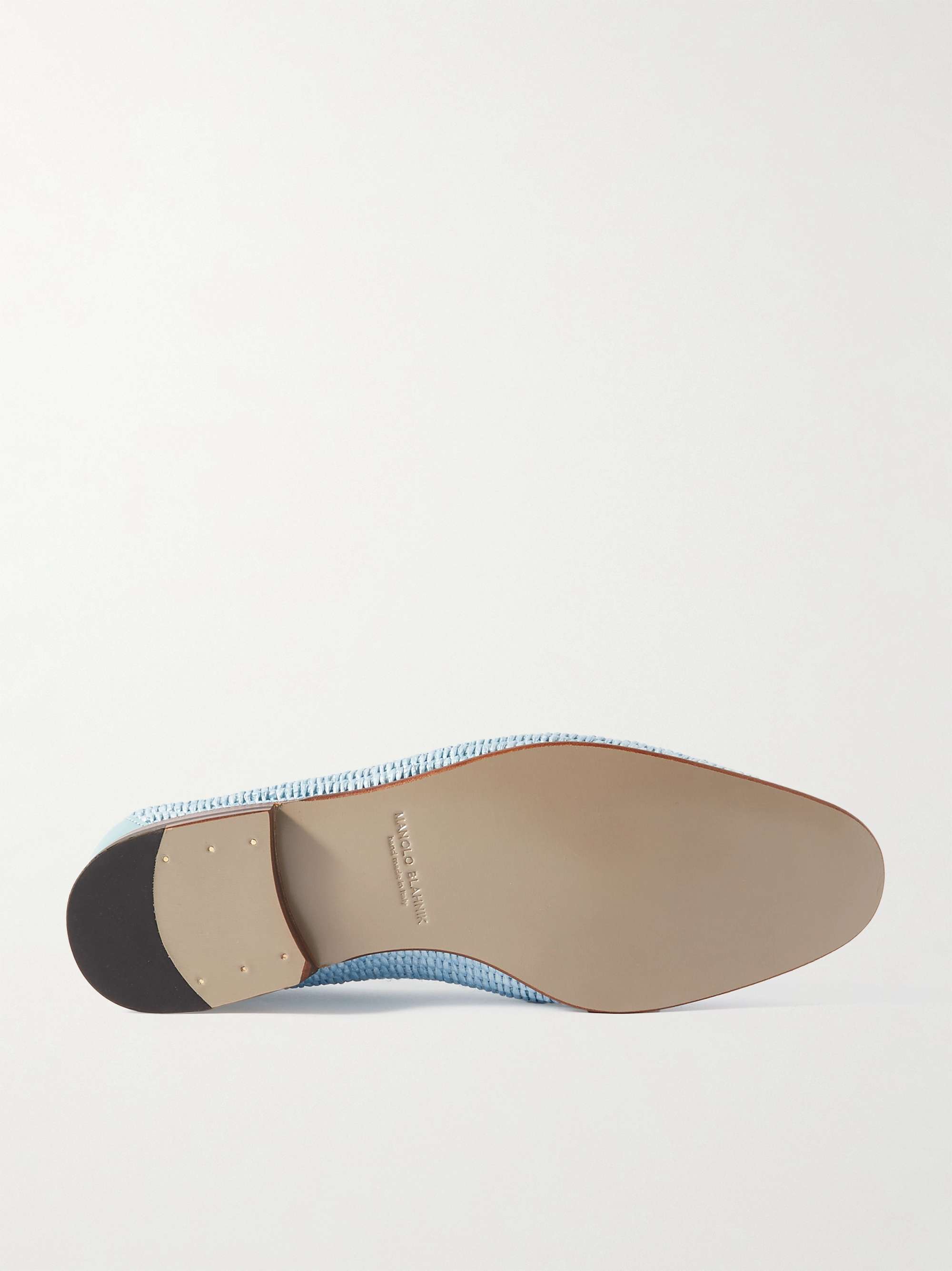 MANOLO BLAHNIK Mario Leather-Trimmed Raffia Loafers for Men MANOLO BLAHNIK Mario Leather-Trimmed Raffia Loafers for Men