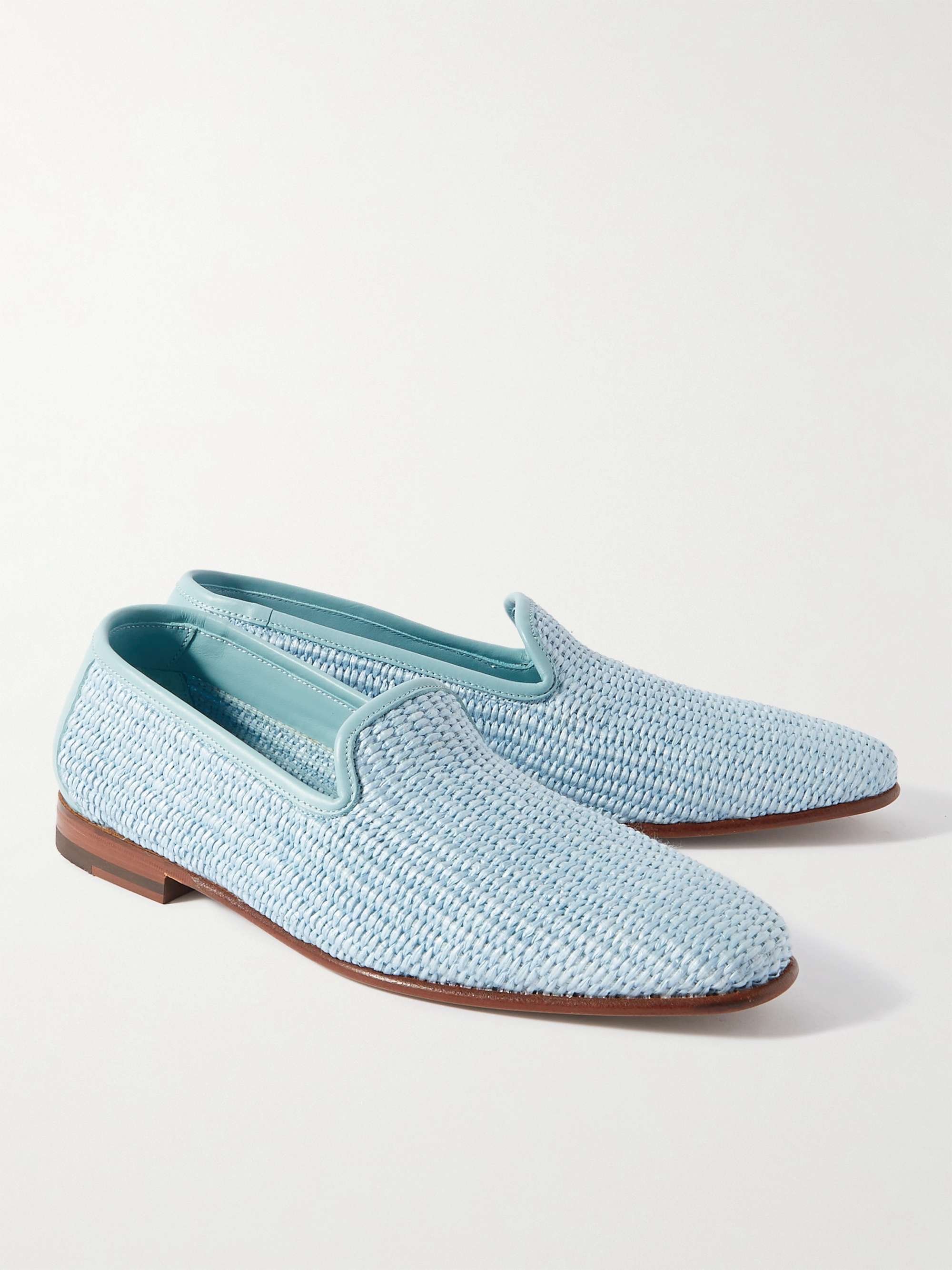 MANOLO BLAHNIK Mario Leather-Trimmed Raffia Loafers for Men