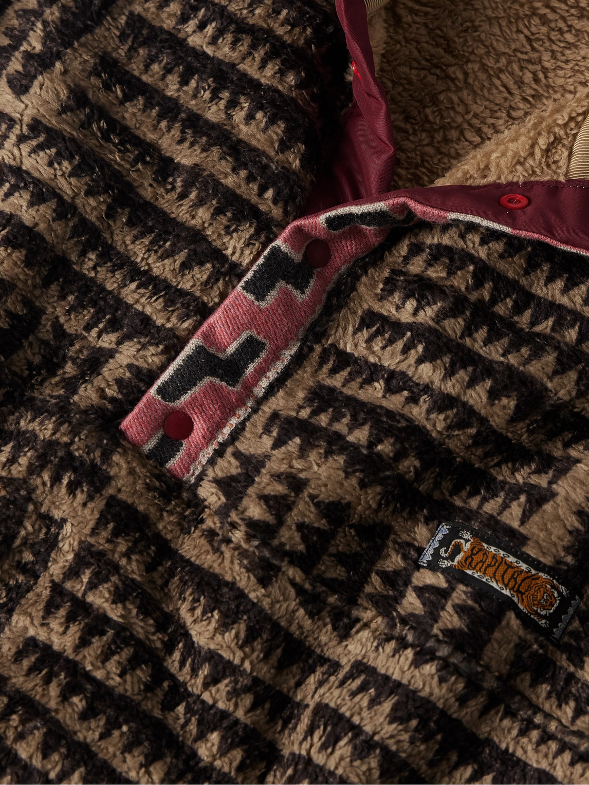 Shop Kapital Hacksaw Printed Fleece Half-placket Sweatshirt In Brown