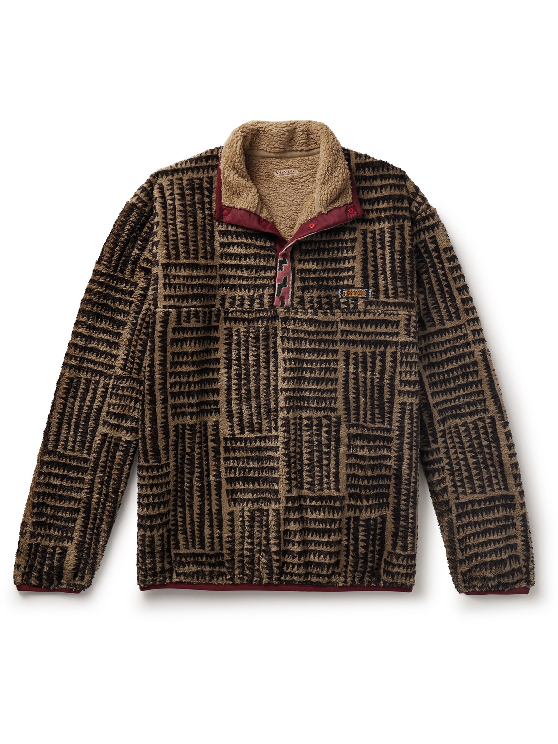 Kapital Hacksaw Printed Fleece Half-placket Sweatshirt In Brown