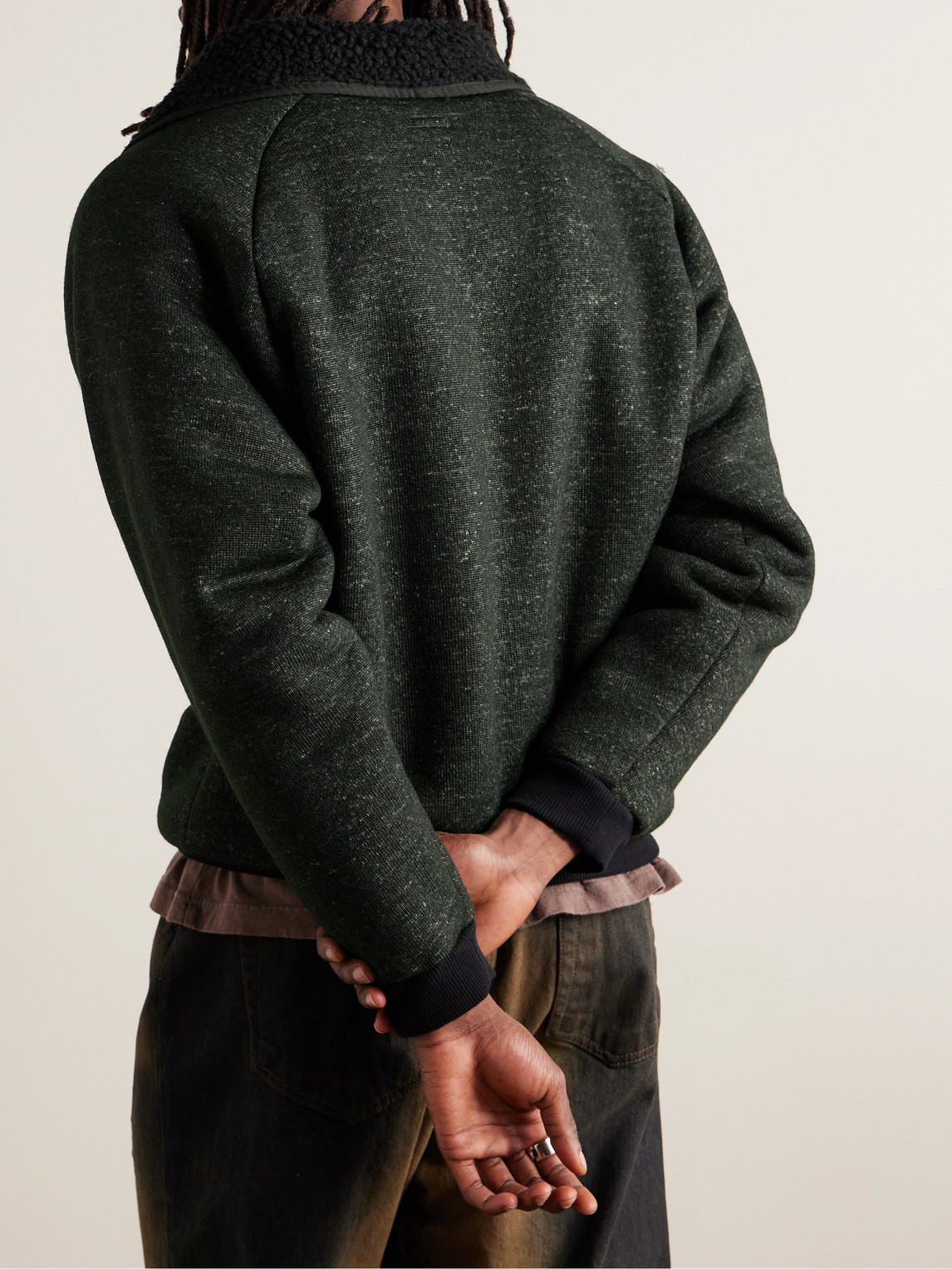 Shop Kapital Alpine Logo-appliquéd Fleece-lined Knitted Half-zip Sweatshirt In Black