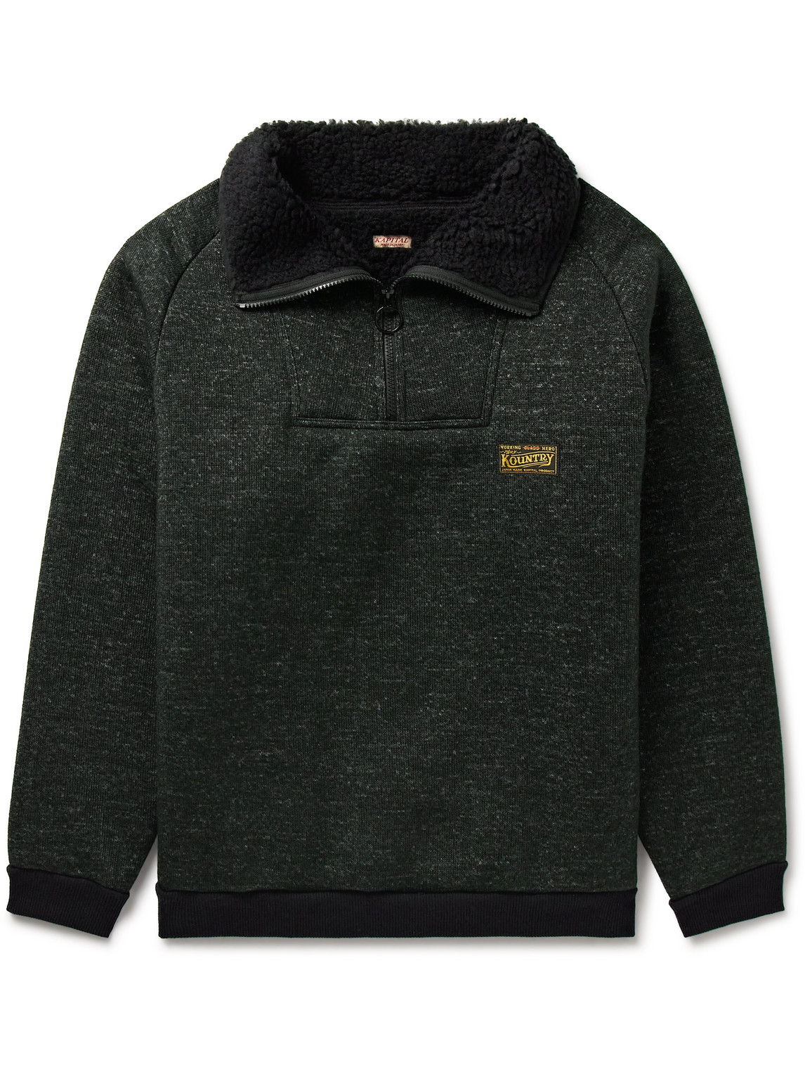 Kapital Alpine Logo-appliquéd Fleece-lined Knitted Half-zip Sweatshirt In Black
