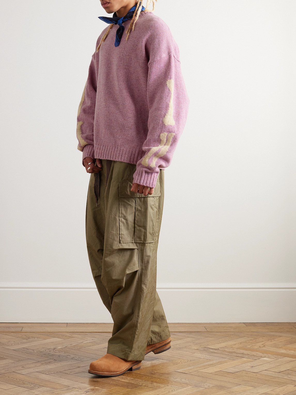 Shop Kapital 5g Intarsia Wool Sweater In Pink