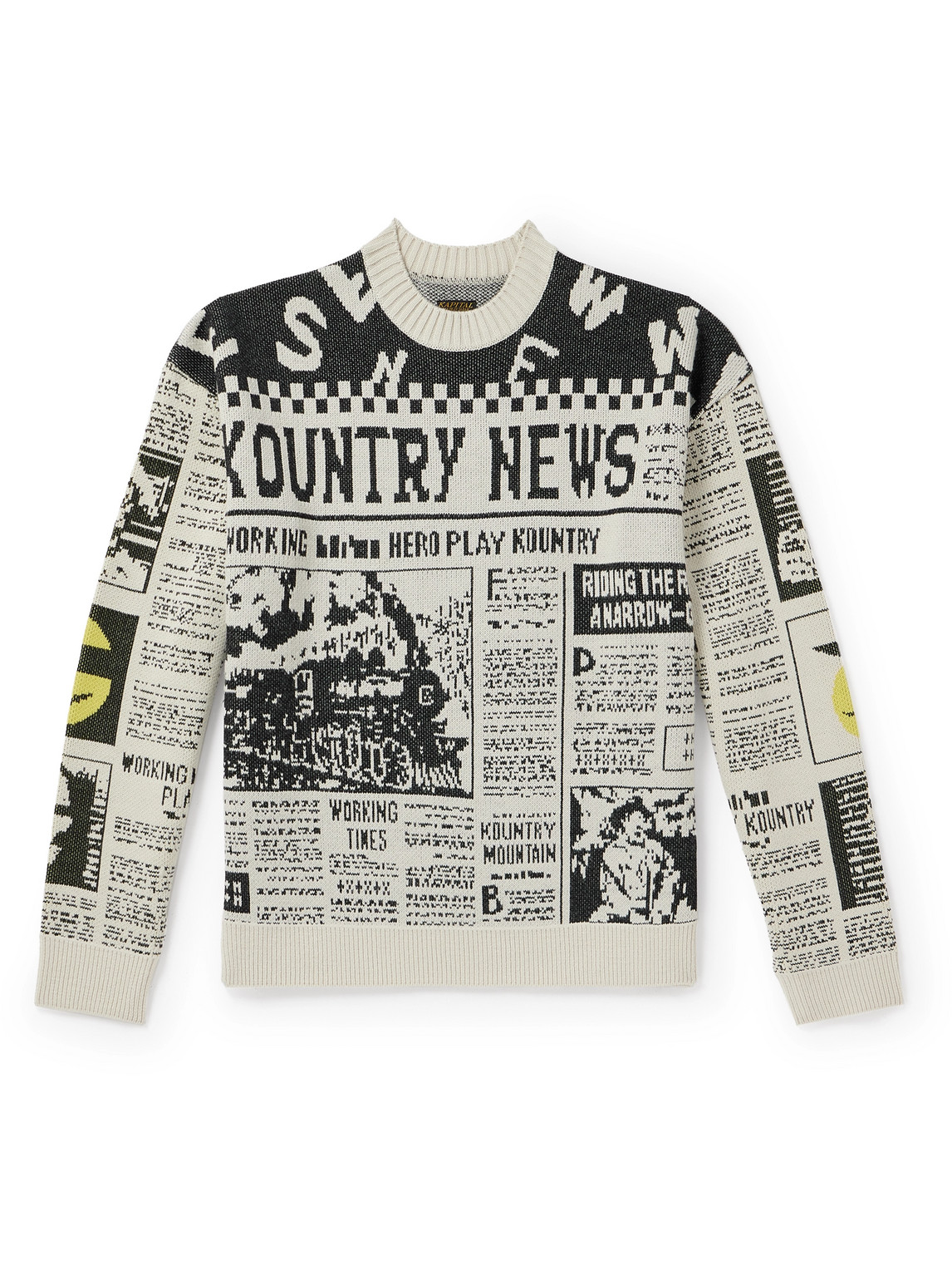 Kapital 8g Newspaper Intarsia-knit Sweater In Neutrals