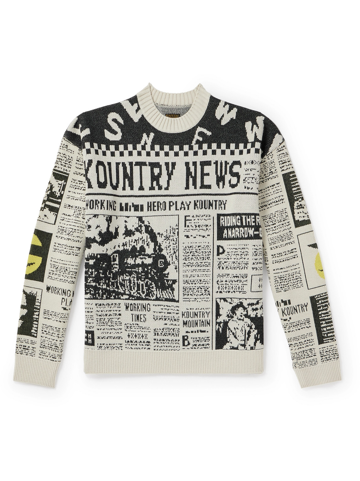 8G Newspaper Intarsia-Knit Sweater