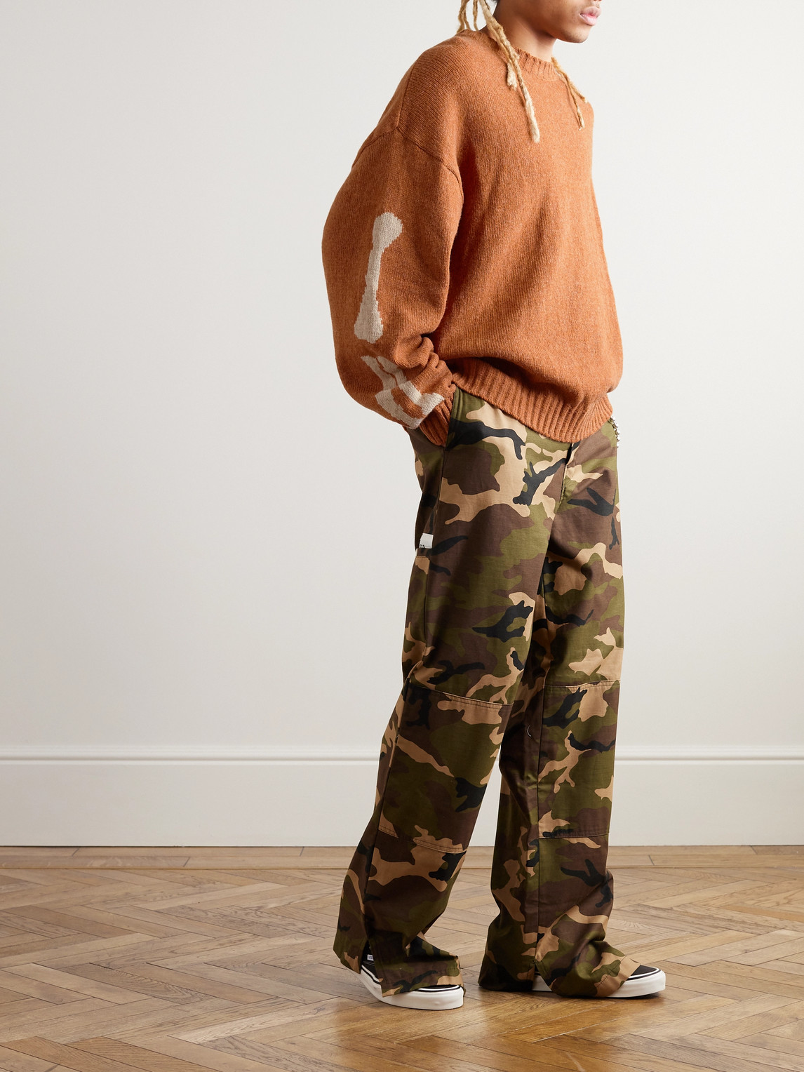 Shop Kapital 5g Intarsia Wool Sweater In Orange