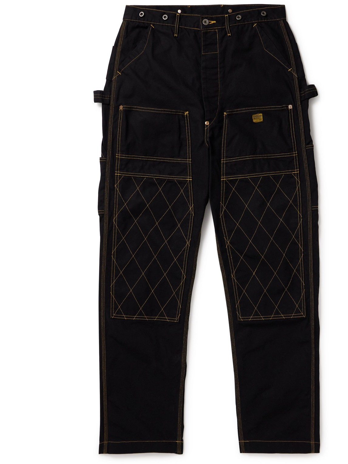 Kapital Lumber Tapered Embroidered Cotton-canvas Cargo Trousers In Black