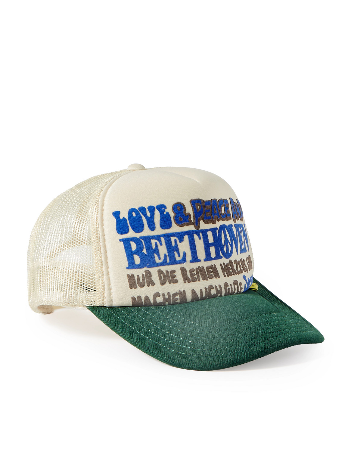 Kapital Love & Peace And Beethoven Printed Neoprene And Mesh Trucker Cap In Neutral
