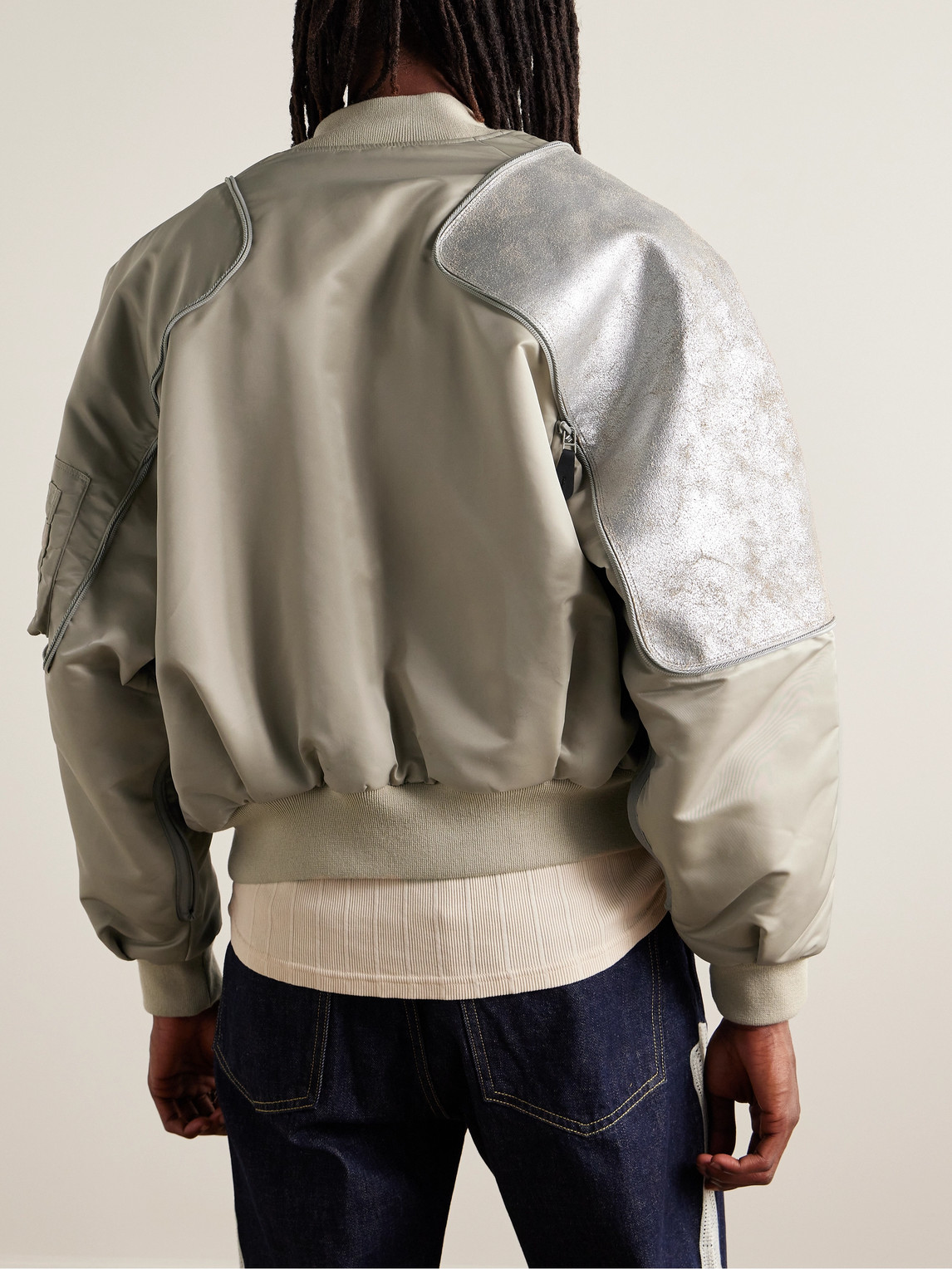 Shop Kapital Sham Convertible Cracked Leather-trimmed Shell Bomber Jacket In Gray