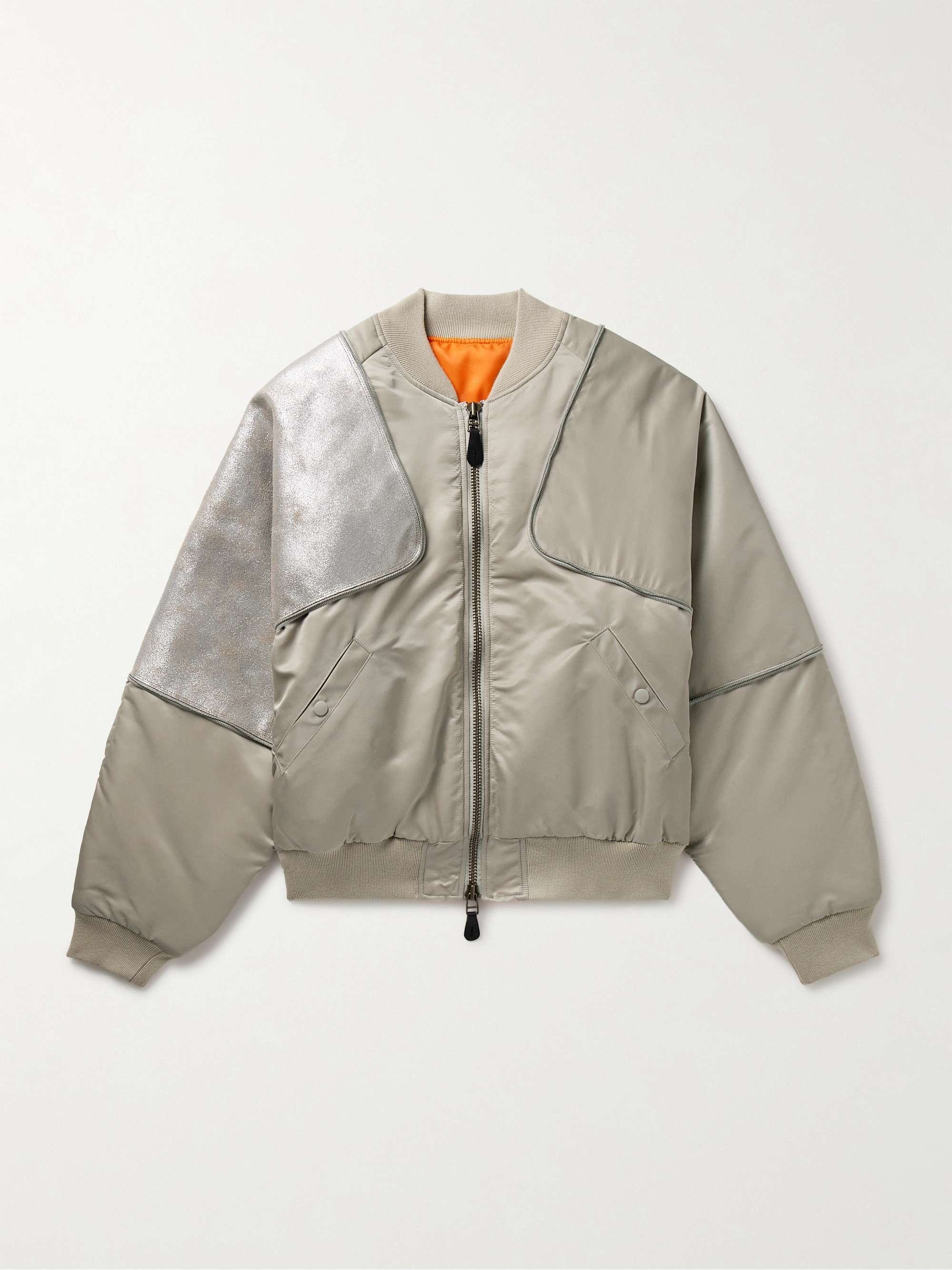 KAPITAL Sham Convertible Cracked Leather-Trimmed Shell Bomber Jacket ...