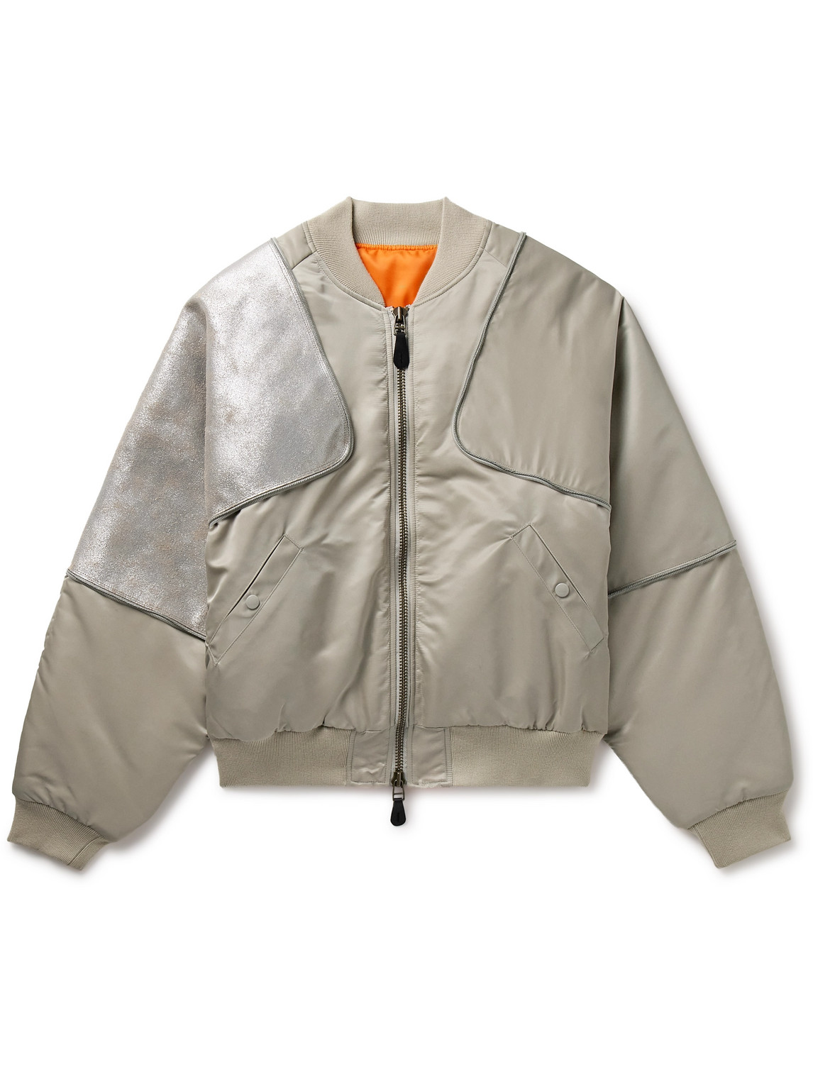 Kapital Sham Convertible Cracked Leather-trimmed Shell Bomber Jacket In Grey