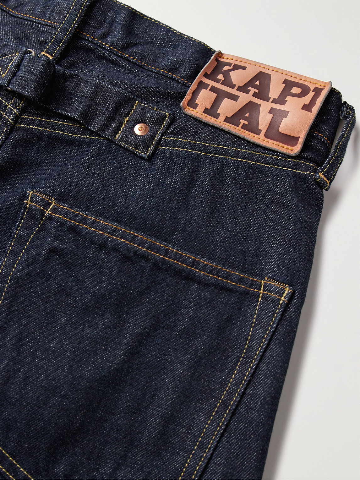 Shop Kapital Slim-fit Crochet-trimmed Jeans In Blue