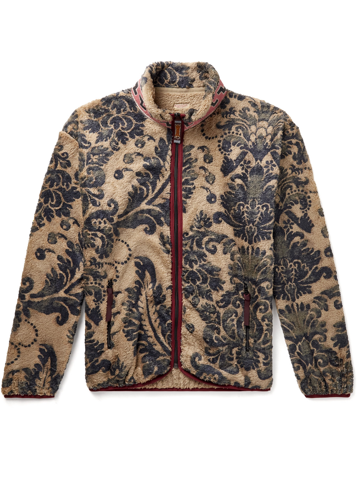 Kapital Jacquard-trimmed Printed Fleece Jacket In Neutrals